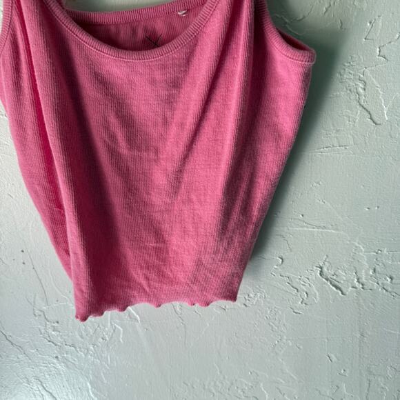 PS Basics PacSun Pink Ribbed Cami Tank Top Women’s Size L Lettuce Hem‎ Y2k Style - Picture 3 of 7